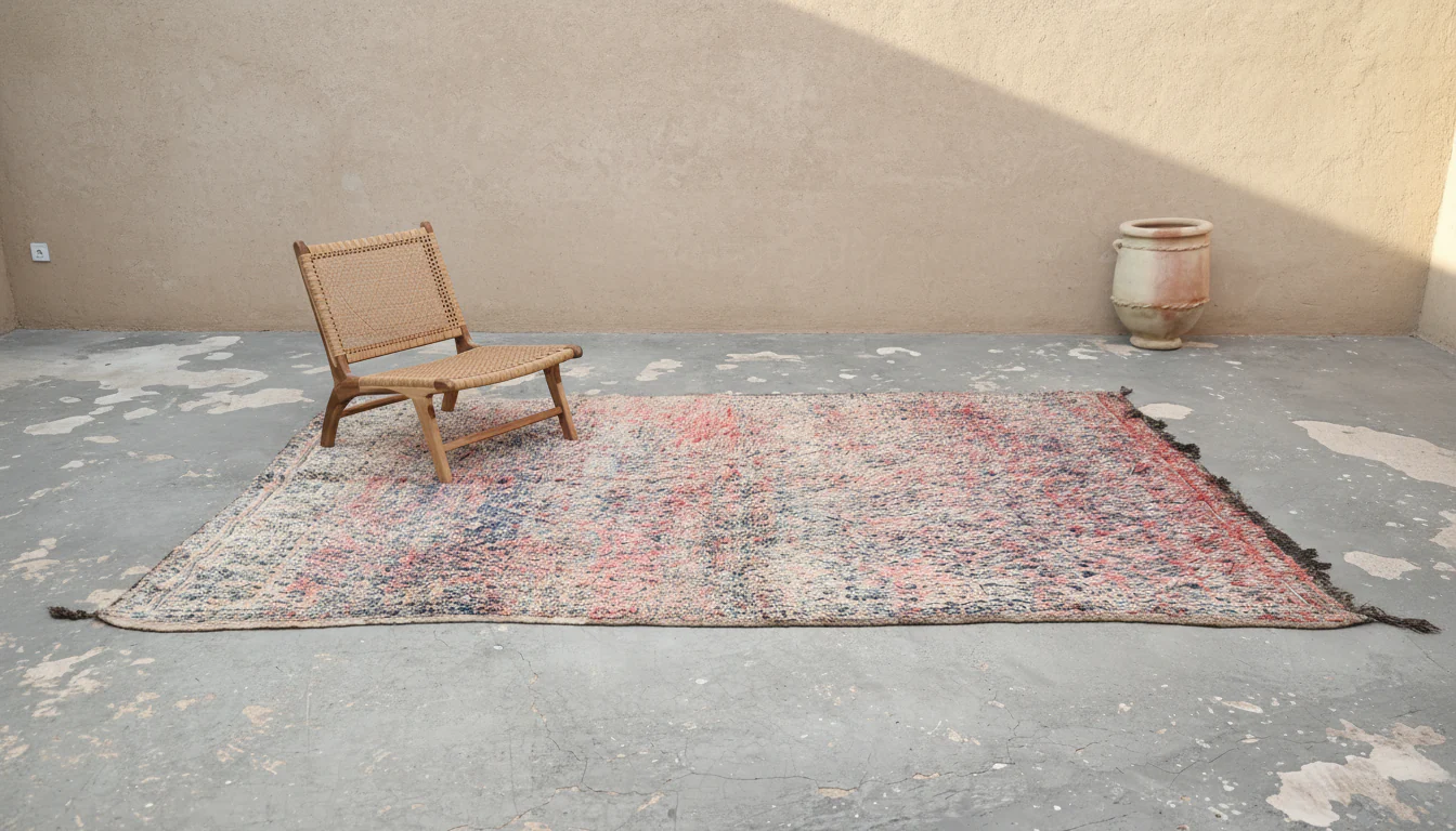1960s Beni M'Guild Vintage Rug 320×205 cm – Indigo Blue & Faded Brick Red Wool, V-282