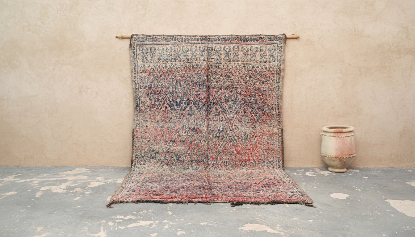 1960s Beni M'Guild Vintage Rug 320×205 cm – Indigo Blue & Faded Brick Red Wool, V-282 - Image 2